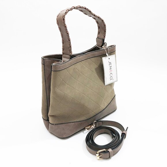 Jen & Co. Handbags - Jen & Co Satchel Maude 11.5x10x5.5 inches Grey/Green & Taupe Handbag Purse